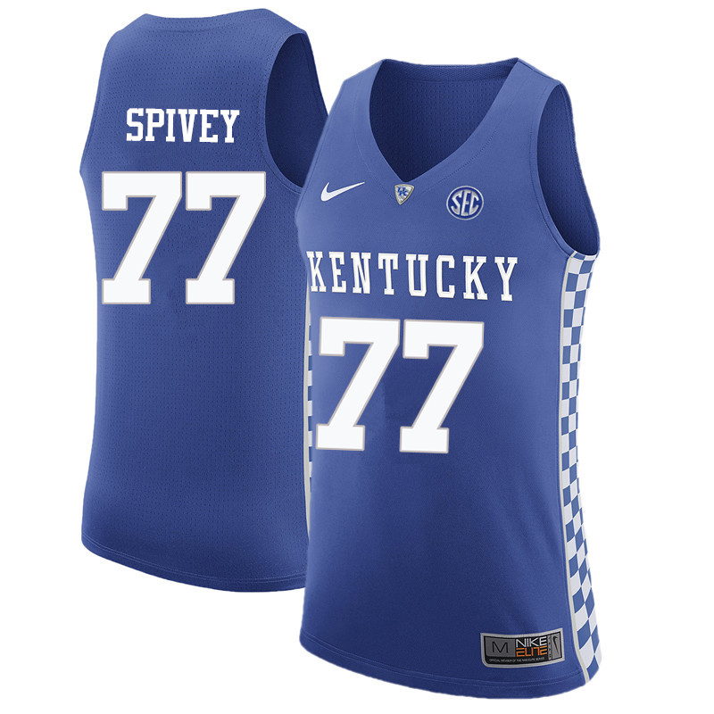 Men Kentucky Wildcats #77 Bill Spivey College Basketball Jerseys-Blue